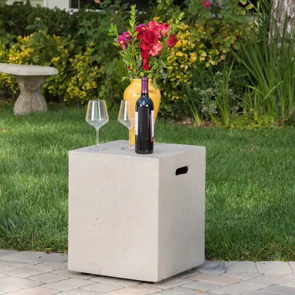 Santos Circular Propane Fire Pit Table with Tank Holder by Christopher Knight Home - White/Grey | Bed Bath & Beyond