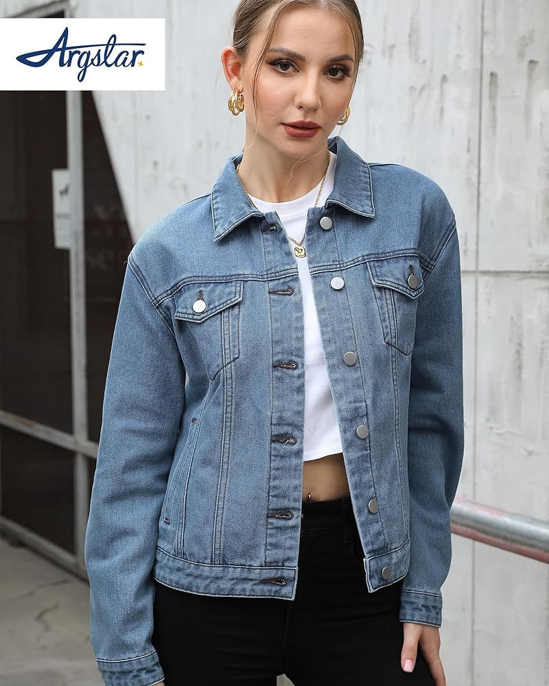 Argstar Denim Jacket for Women Button Up Long Sleeve with Pockets (Available in Inner Pockets) | Amazon (US)
