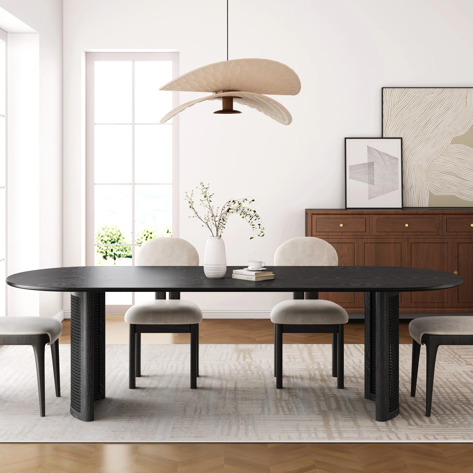 Dovelina Solid Wood Modern Dining Table Kitchen Table with Fluted Base for 6 People one_size in Black | LS0102-091517 | Lowe's