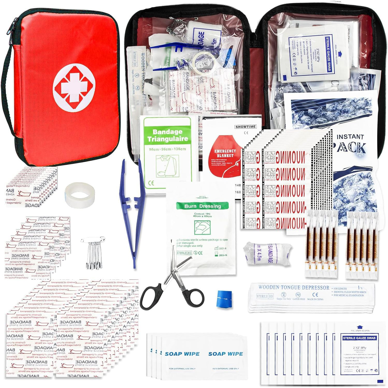 Travel-First Aid-Kit Car-Home 300PCS Survival-Kit Outdoor-Adventure - Small Portable Red Emergenc... | Amazon (US)