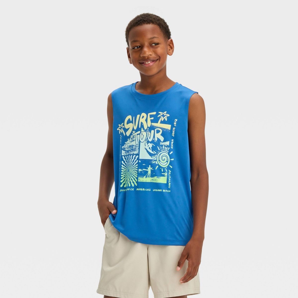 Boys' Sleeveless 'Surf Tour' Graphic T-Shirt - All In Motion™ Blue | Target