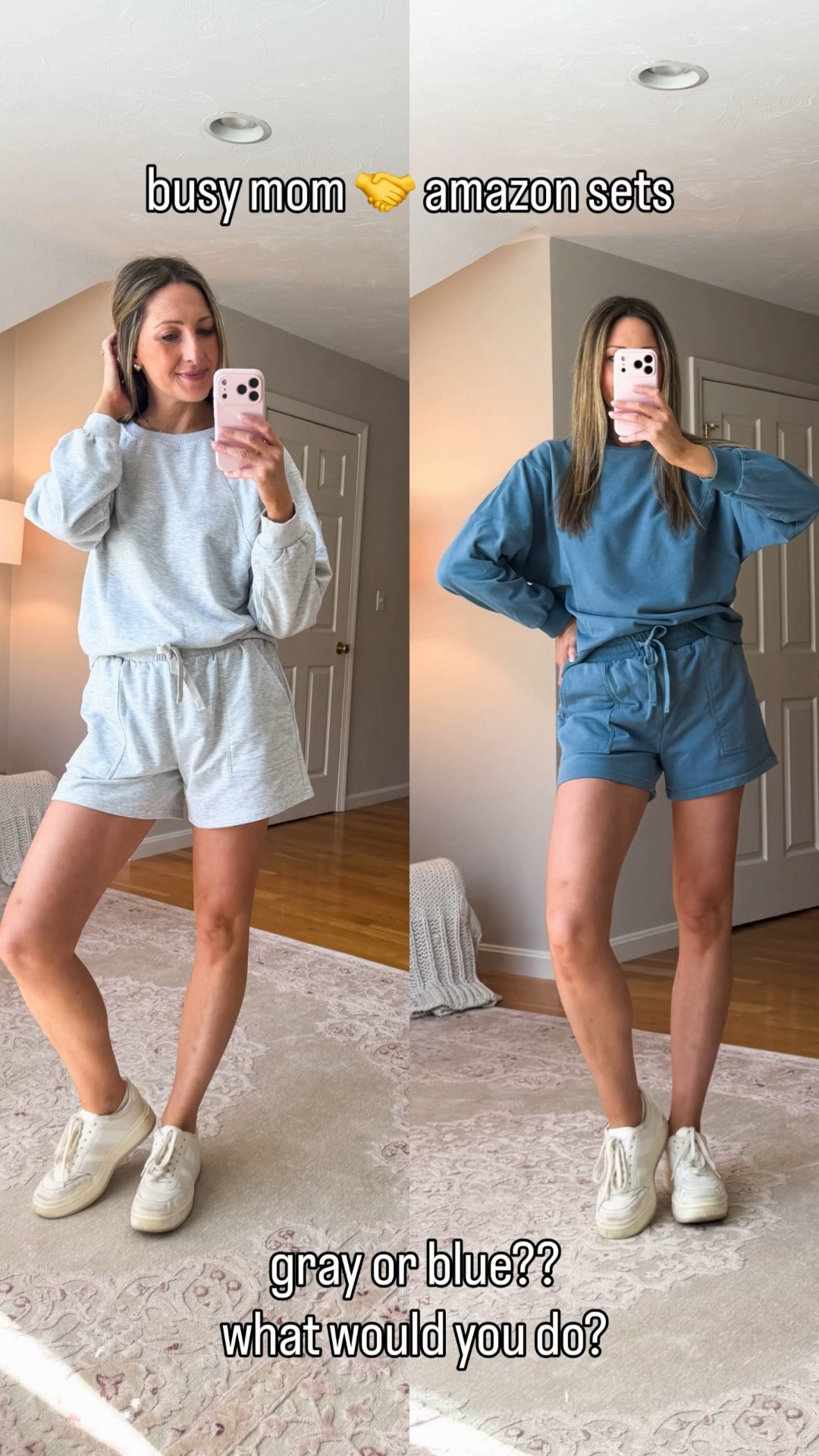 a matching set loves to see me coming!

gray or blue what would you do?? 🤍💙

this is the perfect spring/transitional set and the shorts are long which is perfect for chasing after my toddlers and my baby who is on the move. i’ve worn both of these on repeat for school pick ups and errands. 

#LTKootd #LTKTall #LTKSeasonal