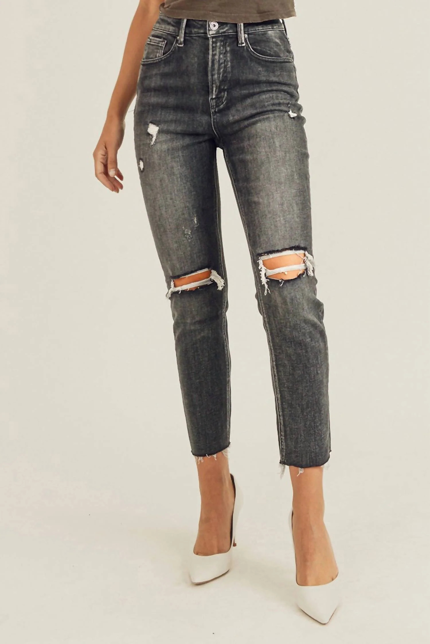 Reed High Rise Relaxed Fit Skinny Jean In Dark Grey Wash | Shop Simon
