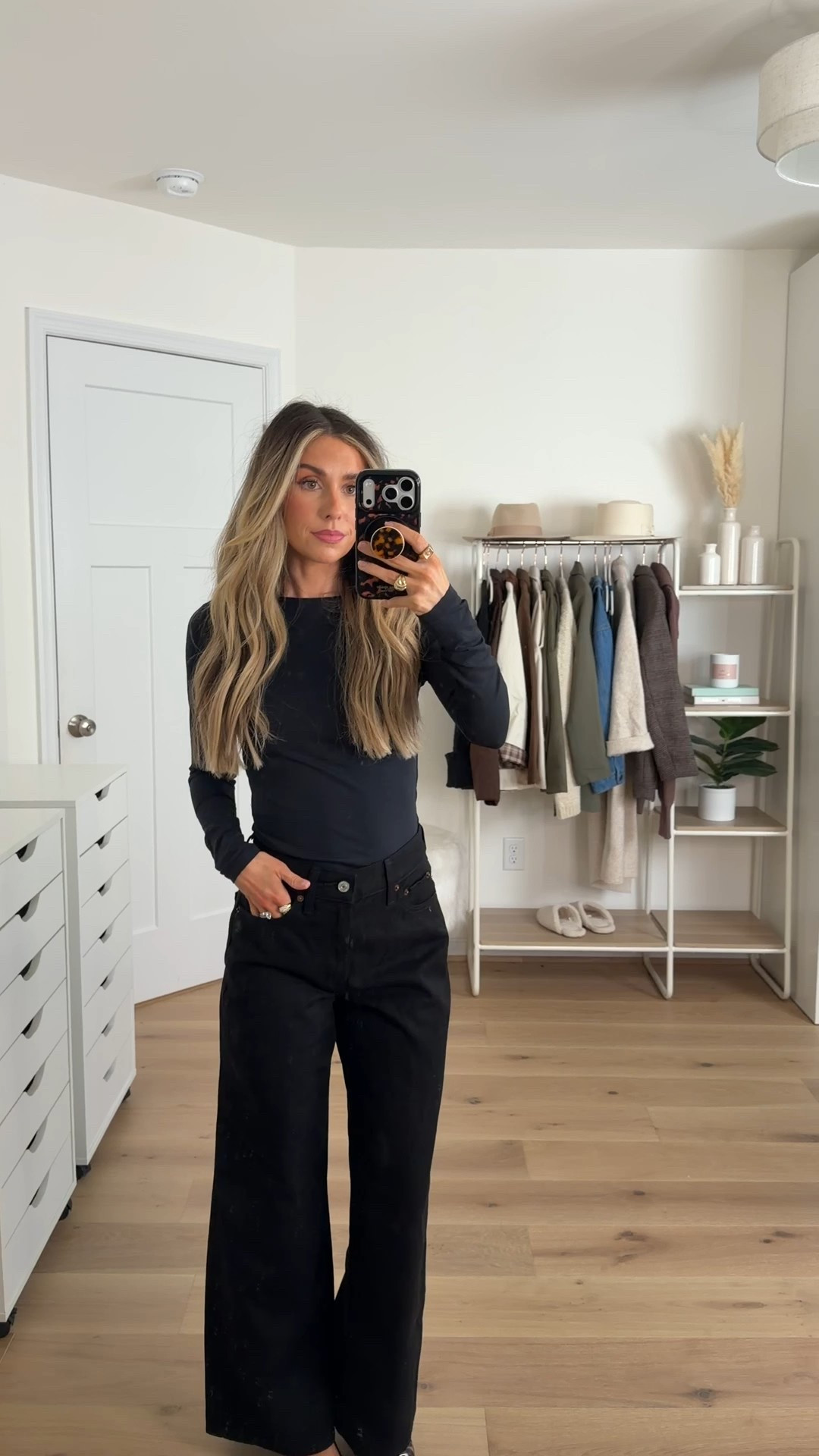 casual chic outfit inspo that can take you from workday to weekend 
+ leather jacket: xs 
+ top: xs 
+ high rise wide leg jeans: 24 short 
+ leopard heels: true to size 

Elevated casual outfit
Casual chic outfit 
Black Jeans
Black denim 
Work outfit 
Office style
Date night outfit 

#LTKgrwm #LTKdayinmylife #LTKootd