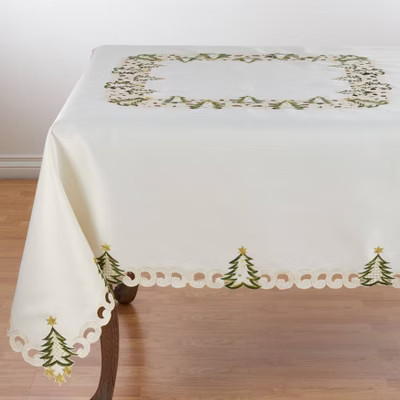 Saro Lifestyle 67"x67" Christmas Tree Square Tablecloth Ivory | Target