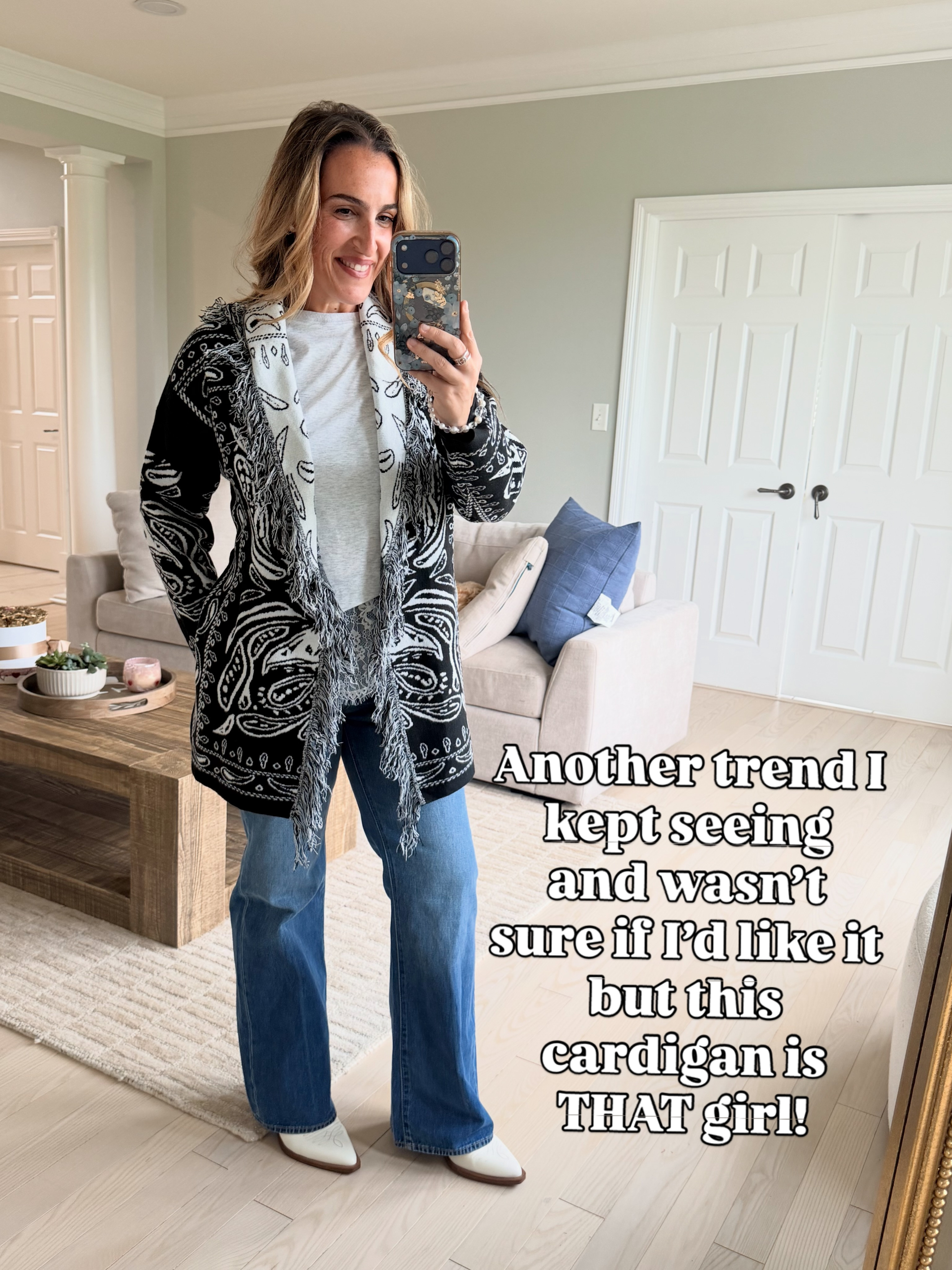 Great fall layer.  I think this would be cute for a #fallfamilyphoto. But I also just feel like I can snuggle up under it at a #fallfestival or #pumpkinpatchoutfit
#falloutfit #falllayers #sweaterjacket 

 #LTKootd #LTKmomlife #LTKOver40