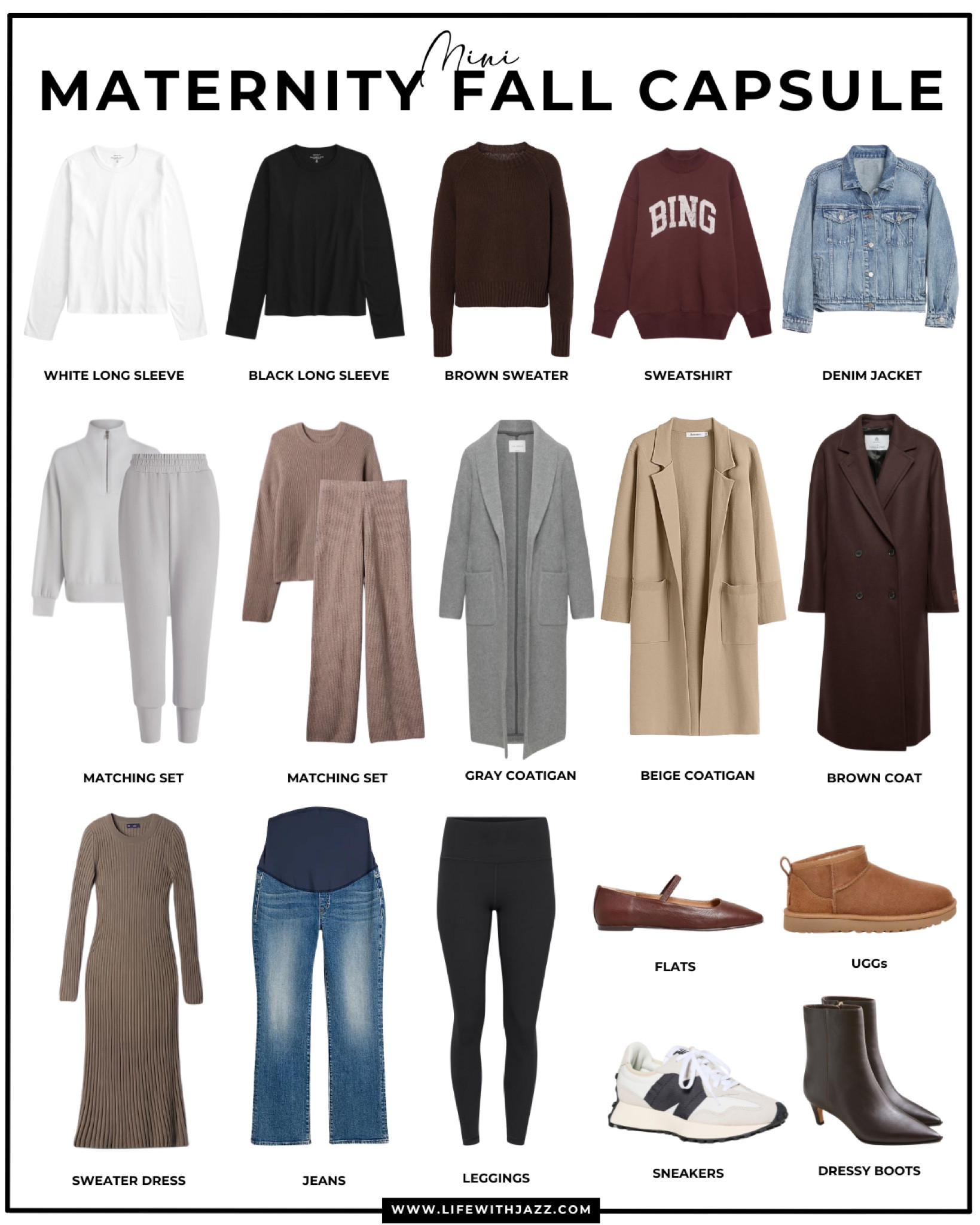 my mini maternity fall capsule wardrobe - pt. 3 sweater dress + bottoms 

Fall style / fall fashion / maternity / pregnancy / coats / matching sets / sweaters / denim jacket / sweater dress / ballet flats / Uggs / new balance sneakers / boots 

#LTKBump #LTKSeasonal