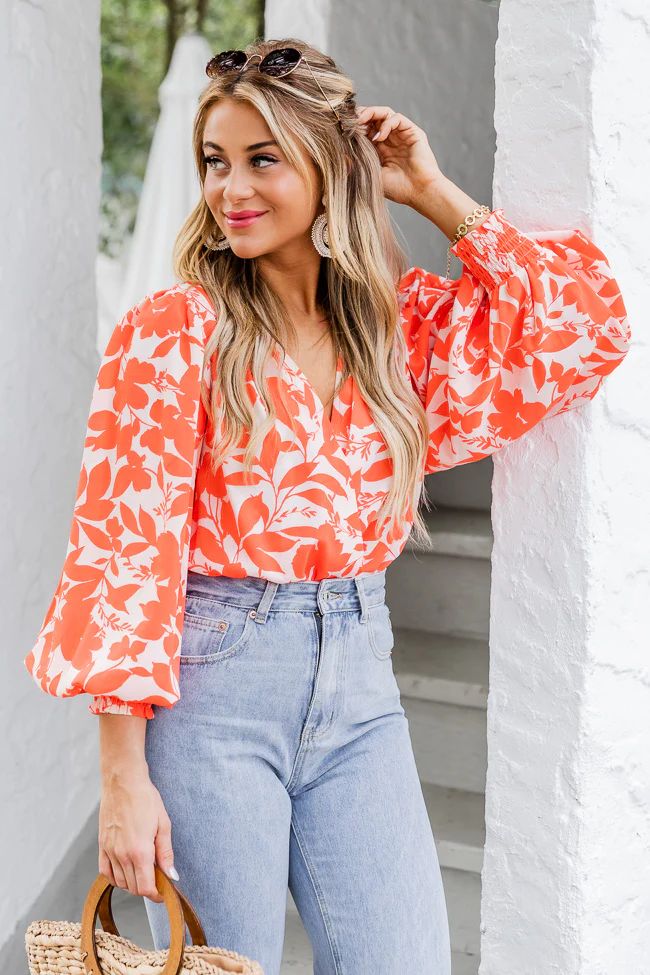 Having More Fun Floral Orange Long Sleeve Bodysuit | Pink Lily