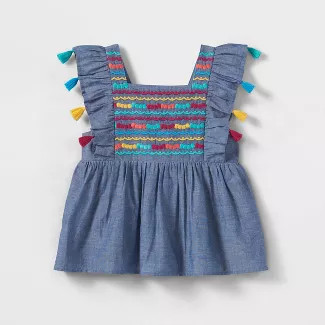 Toddler Girls' Embroidered Short Sleeve Top - Cat & Jack™ Blue 5T | Target