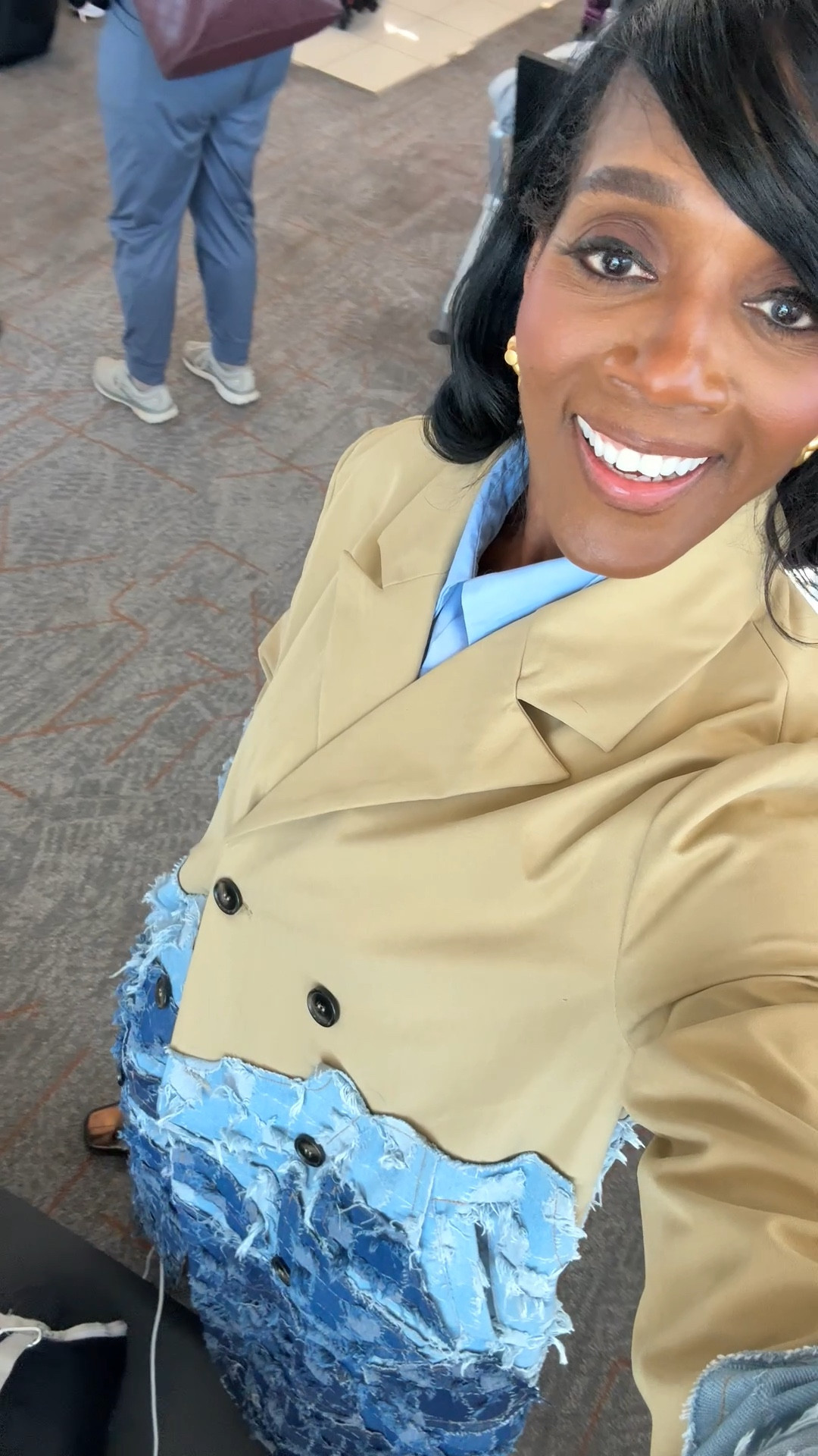 Airport fit in the cutest lightweight trench with touch of denim.  