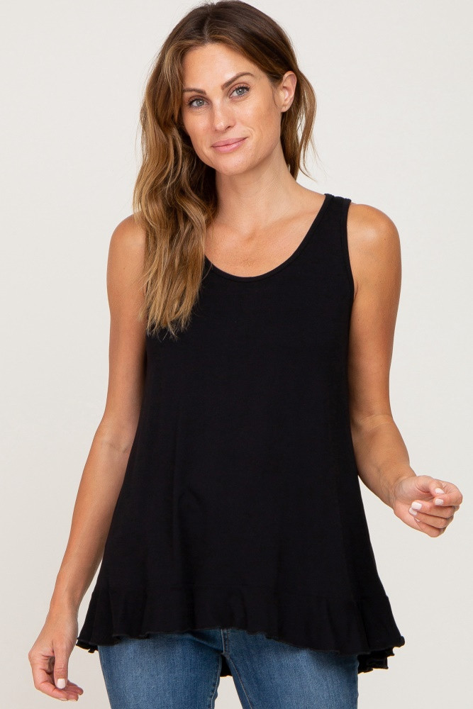 Black Ruffle Hem Tank Top | PinkBlush Maternity