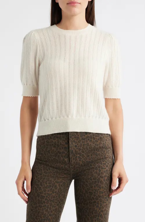 FRAME The Ladder Pointelle Short Sleeve Cashmere Sweater in Cream at Nordstrom, Size Medium | Nordstrom