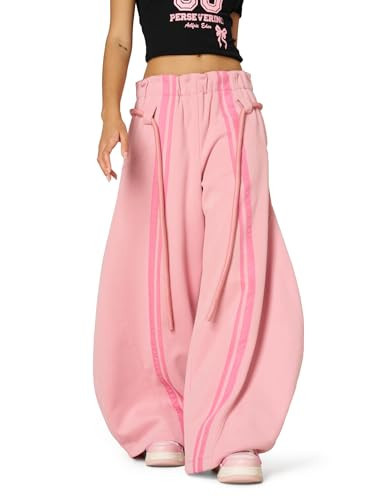 Aelfric Eden Stripe Super Baggy Sweatpants Oversized Barrel Pants Vintage Wide Leg Elastic Waist Lantern Trouser Unisex Pink X-Small | Amazon (US)