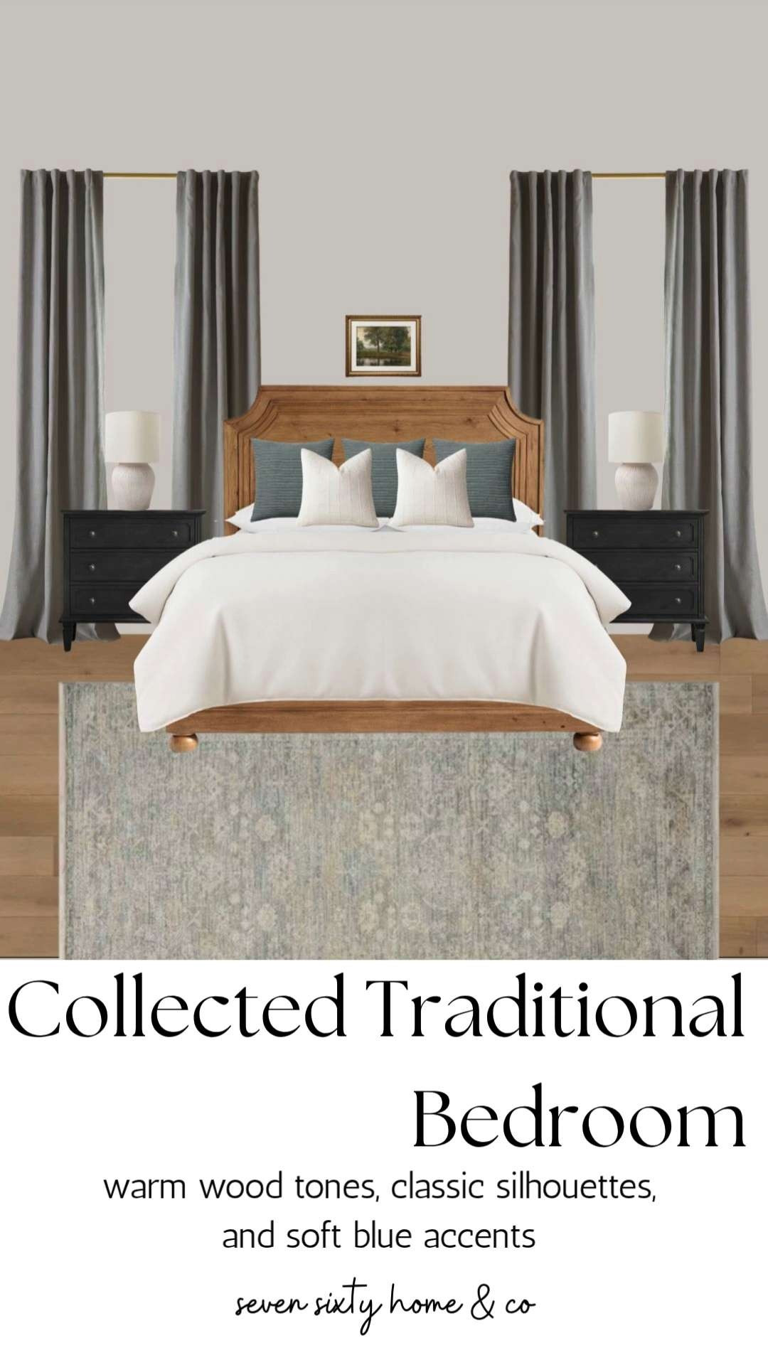 A collected traditional bedroom never goes out of style. This design combines warm wood furniture, crisp white bedding, soft blue accents, layered textures, and timeless lighting to create a bedroom that feels peaceful, elevated, and designed to last.

Shop the complete bedroom and recreate the look with every piece linked in LTK. 

 #LTKHome