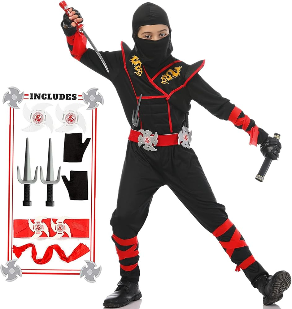 SATKULL Ninja Deluxe Costume Set for Kids Muscle Ninja Costume | Amazon (US)