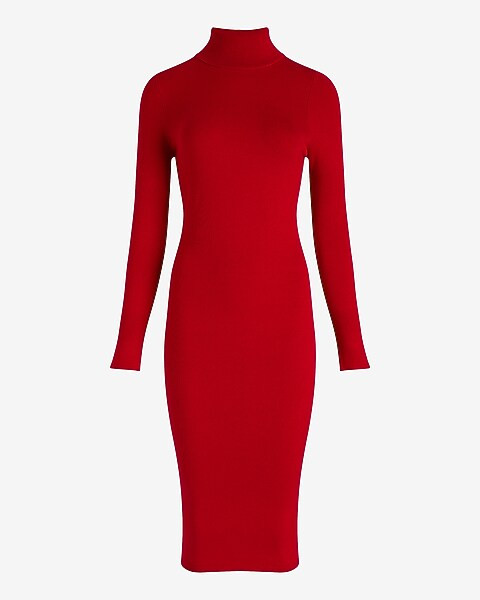 Turtleneck Long Sleeve Midi Sweater Dress | Express