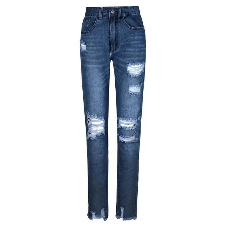 CENGNIAN No Boundaries Women's Mid Rise Ripped Ankle Jean,Ladies Fringe Distressed Denim Pants,St... | Walmart (US)