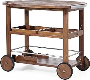 Christopher Knight Home Tillary Tiller Outdoor Acacia Wood Bar Cart Aluminum Accents, Dark Oak/Sh... | Amazon (US)