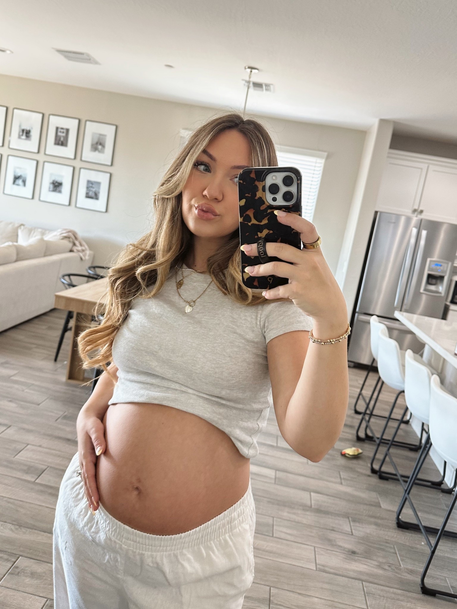 another day another mirror bump selfie!🤍✨🍒🫶🏼 typically wear a size small but sized up to a medium in both the tee & pants! 

#LTKBump #LTKBaby #LTKFindsUnder50