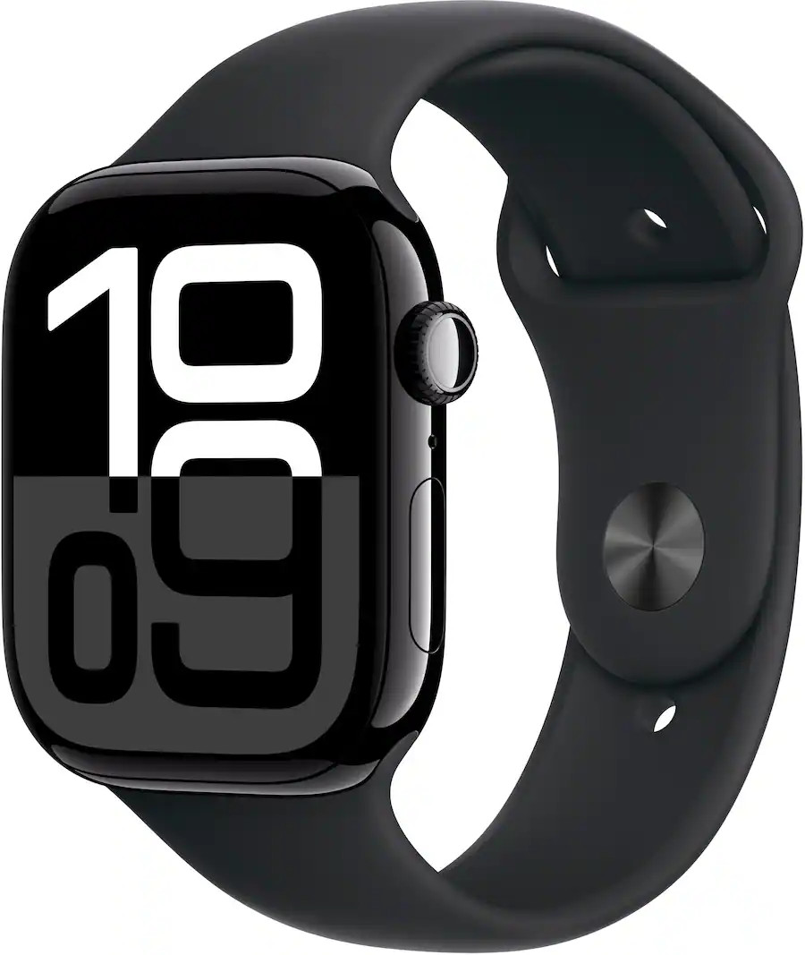 Apple Watch Series 10 (GPS) 46mm Aluminum Case with Black Sport Band - M/L - Jet Black - (2024) | Best Buy U.S.