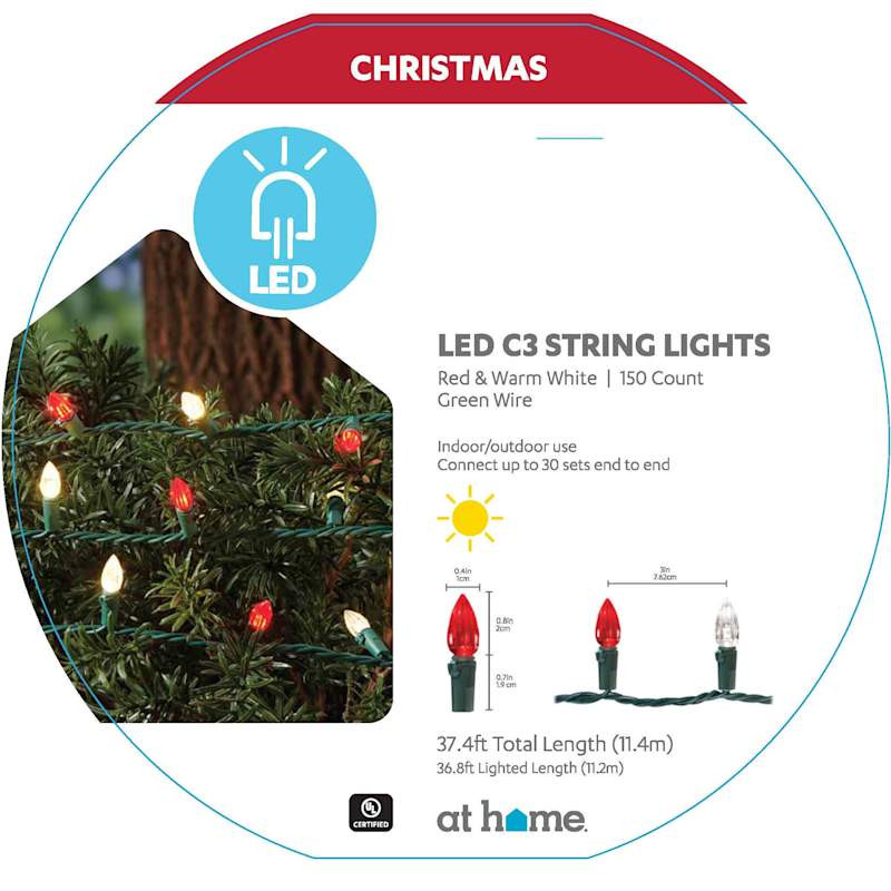 150-Count LED Red & White Vertical Cut C3 String Light Reel | At Home