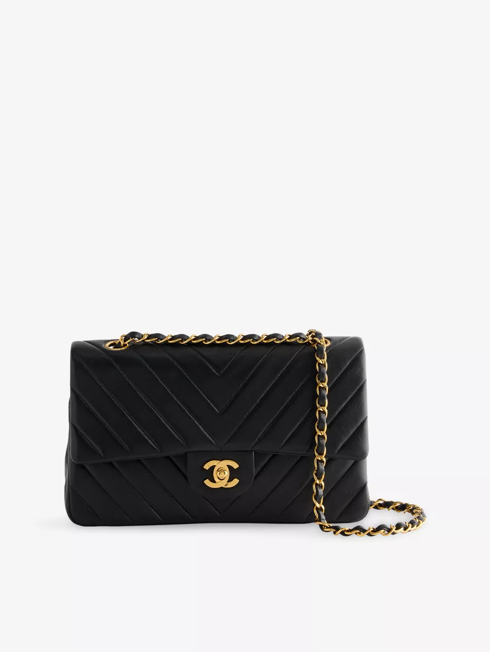 Pre-Loved Chanel Small Classic Double-Flap Chevron Leather Shoulder Bag | Selfridges