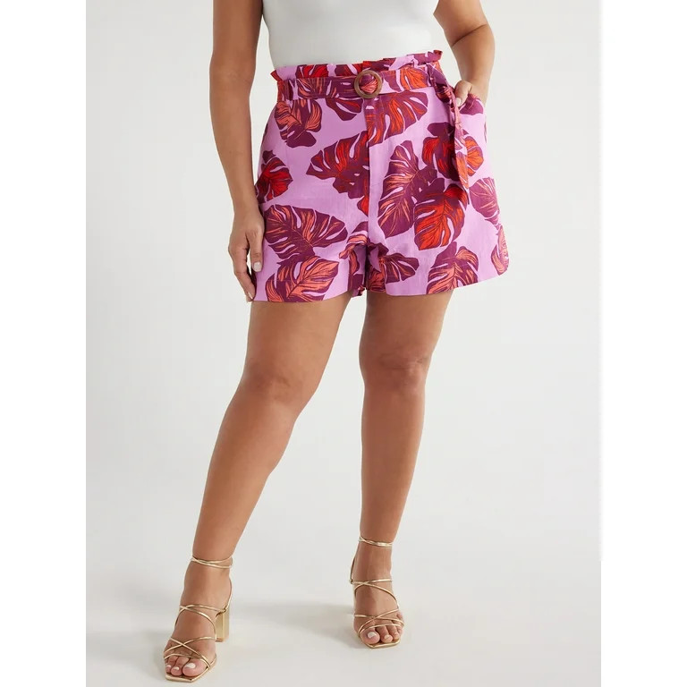 Sofia Jeans Women's and Women's Plus Linen Blend Paperbag Shorts, 4.75" Inseam, Sizes XS-5X | Walmart (US)