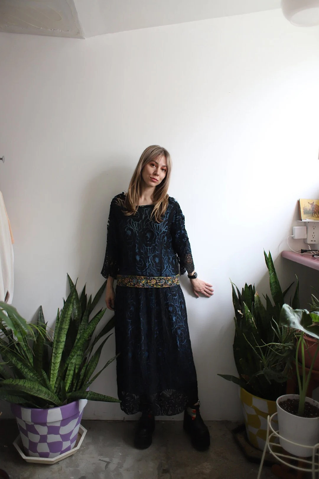 Vintage 1920s 20s Black Floral Lace Silk Dress - Etsy | Etsy (US)