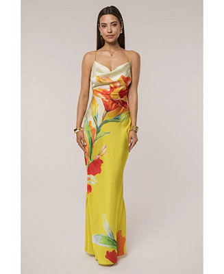 Women's Satin Floral Print Maxi Dress | Macy's