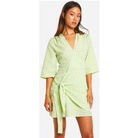 boohoo Women's Tall Textured Gingham Wrap Dress in Green | Size: 4 | Denim | boohoo (US & Canada)