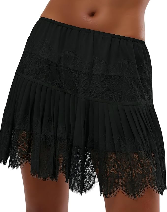 Women Y2k Lace Mini Skirt Ruffle Layered Flowy Half Slip Skirts Underskirt | Amazon (US)