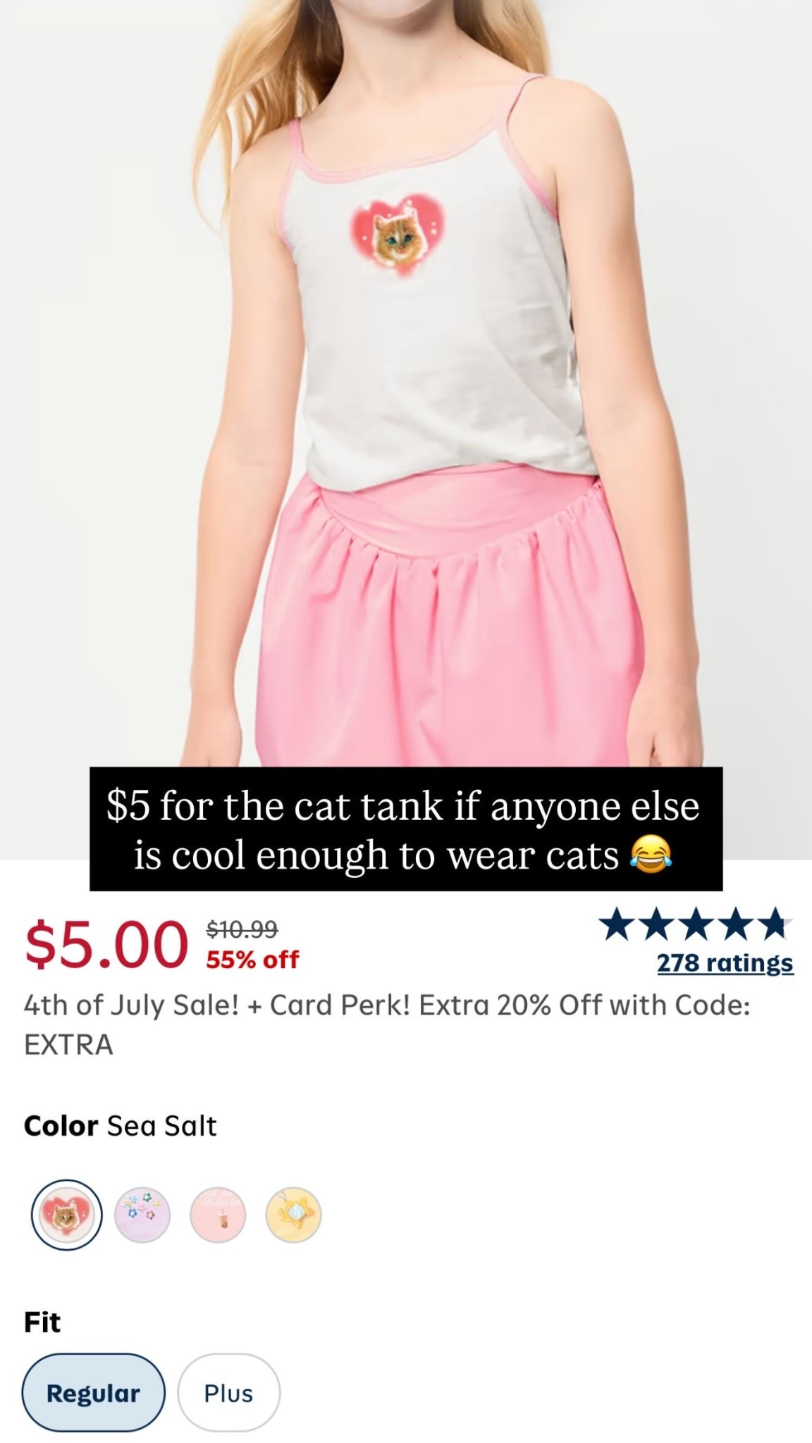 $5 for the cat tank if anyone else is cool enough to wear cats 😂
