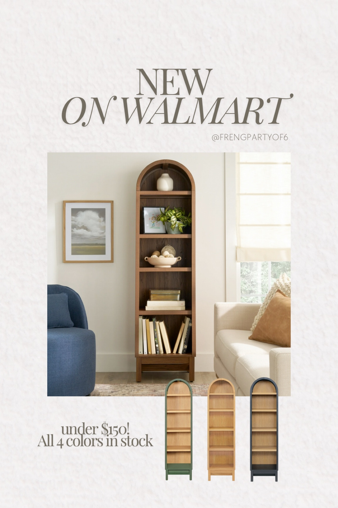 The narrow arched bookcase from Walmart is available in a new walnut color! Under $150. We have this bookcase in black and it’s great quality. 

#LTKHome