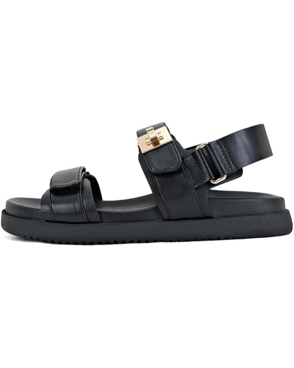 Women's Flat Sandals Comfort Adjustable Double Strap Slip on Molded Footbed | Amazon (US)