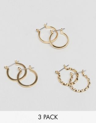 ASOS DESIGN pack of 3 20mm hoop earrings in gold | ASOS (Global)