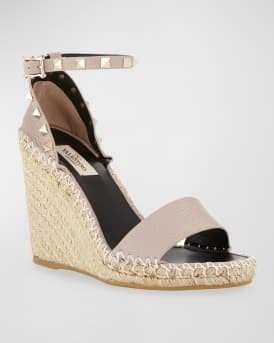 Valentino Garavani Rockstud Double Espadrille Wedge Sandals | Neiman Marcus