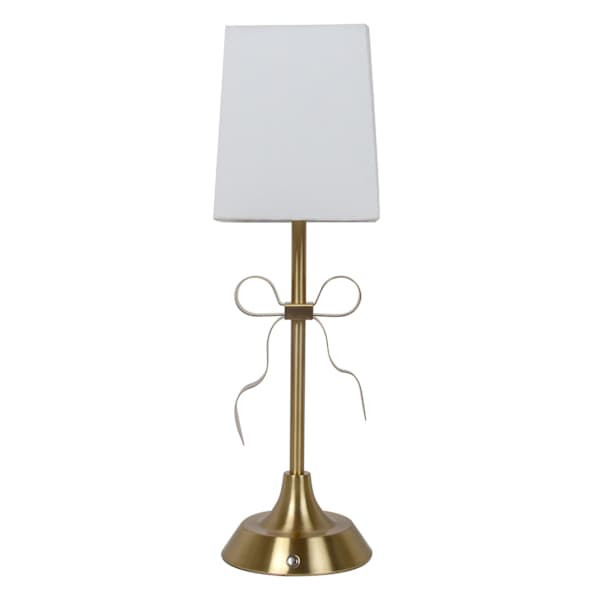Gold Portable Rechargeable Bow Small Lamp With Shade, 15", Metallic, sold by At Home | At Home