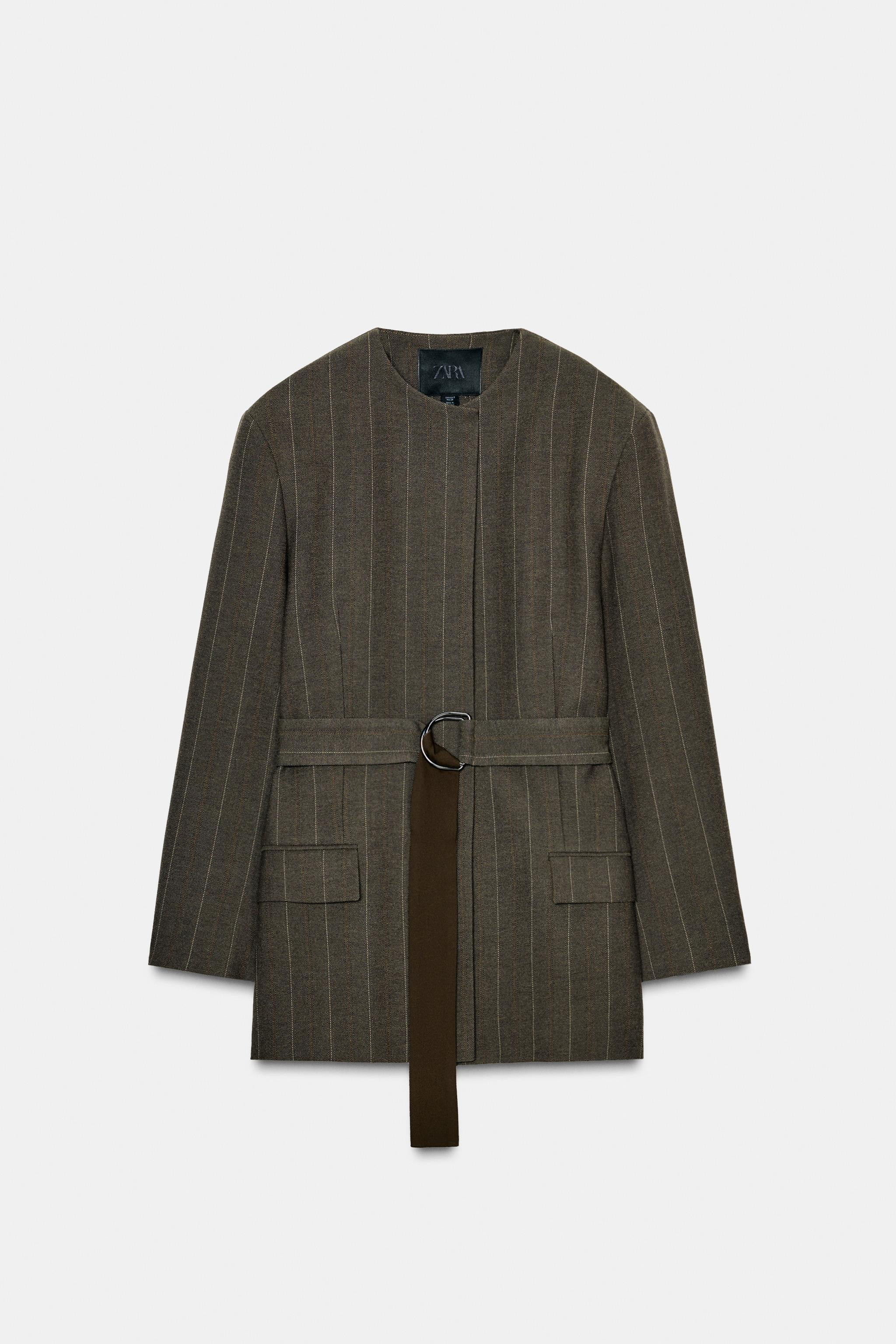 STRIPED BELTED BLAZER ZW COLLECTION | Zara US