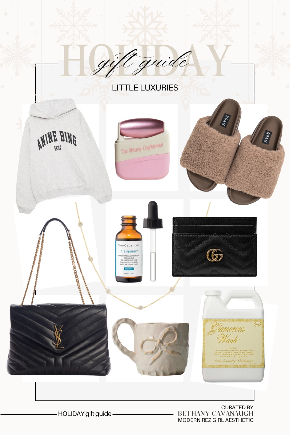 { luxe gifts ❥

• Anine Bing Harvey Sweatshirt in Grey 
• The Skinny Confidential Mint Roller 
**use code TSCPARTNER to save 15% off your entire order, excluding gift cards + kits** 
• ROAM Fuzzy Platform Taupe Faux Shearling Slides 
• Jared the Galleria of Jewelry
• SkinCeuticals C E Ferulic Serum 
• GUCCI GG Marmont Card Case 
• YSL Small Loulou Chain Leather 
• Free People Wonkyware Bow Mug 
• Tyler Laundry Detergent - Diva

Luxury Gifts for Her . Luxury Gift Guide . Gift Ideas for Her . Modern Rez Girl Aesthetic . Native American Content Creator } 

#LTKCyberWeek #LTKHoliday #LTKGiftGuide