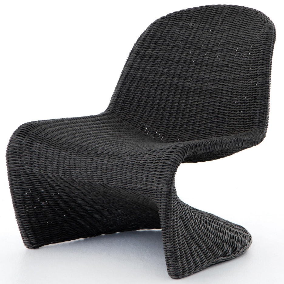 Ivanna Coastal Beach Black Woven Wicker Outdoor Lounge Chair | Kathy Kuo Home