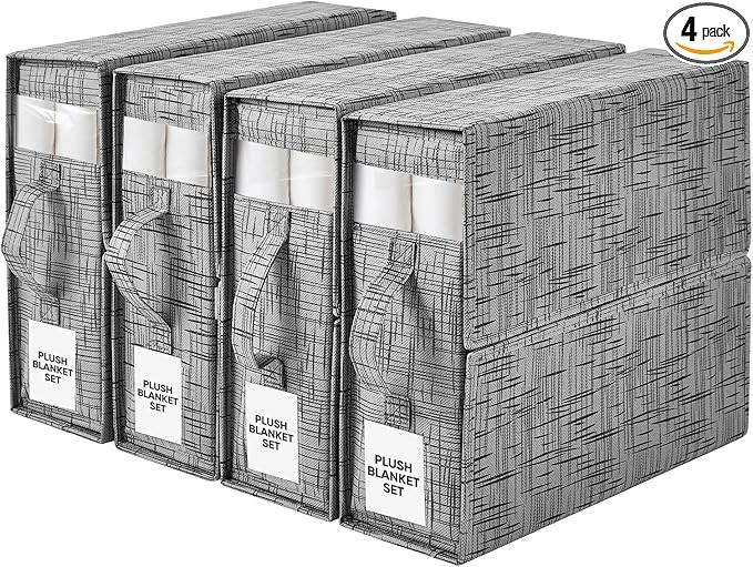 Hoetols 4 Pack Bed Sheet Organizers and Storage, Foldable Sheet Organizer for Linen Closet, Sheet... | Amazon (US)