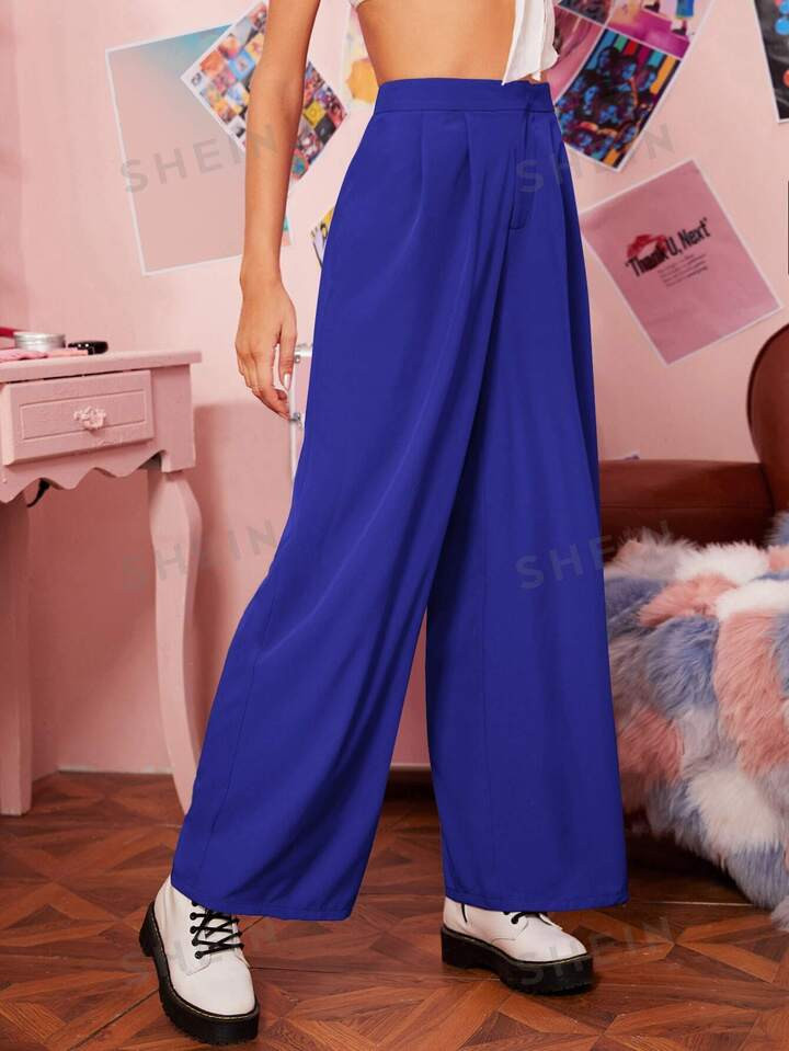 SHEIN EZwear Calça palazzo Zíper mosca Dobrar plissado | SHEIN