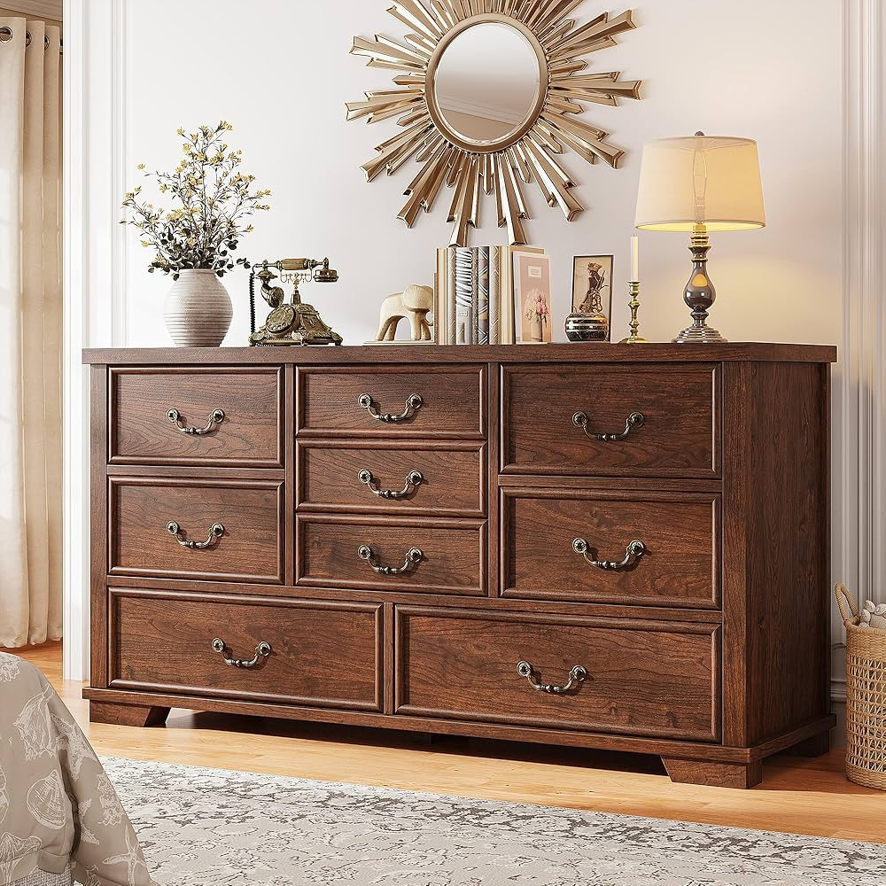 EnHomee 9 Drawer Dresser for Bedroom, 52" Wide Wood Rustic Chest of Drawers with Vintage Design, ... | Amazon (US)