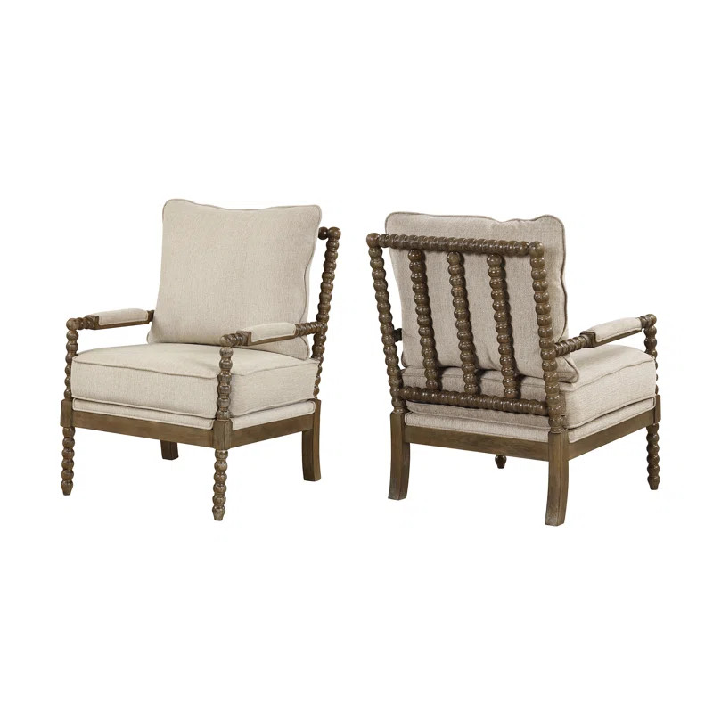 2 Pieces Mid-Century Farmhouse Accent Armchair, with Solid Wood Frame and Cushion Seat and Back | Wayfair North America