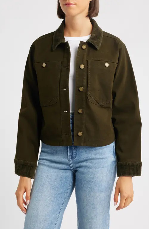 Wit & Wisdom Corduroy Collar Denim Jacket in Winter Moss at Nordstrom, Size X-Large | Nordstrom