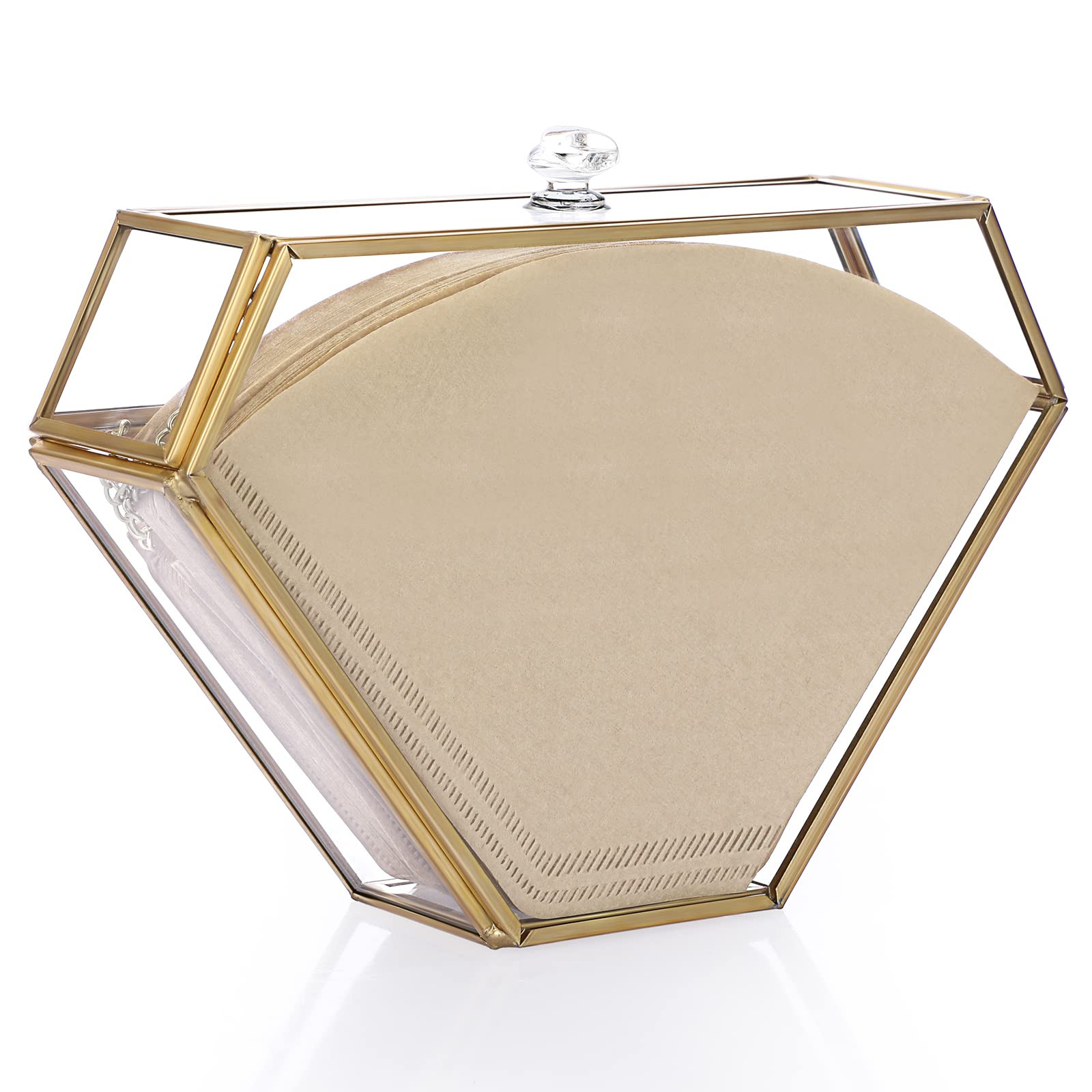 ELLDOO Gold Glass Coffee Filter Holder Coffee Paper Storage Container Filter Paper Dispenser Rack... | Amazon (US)
