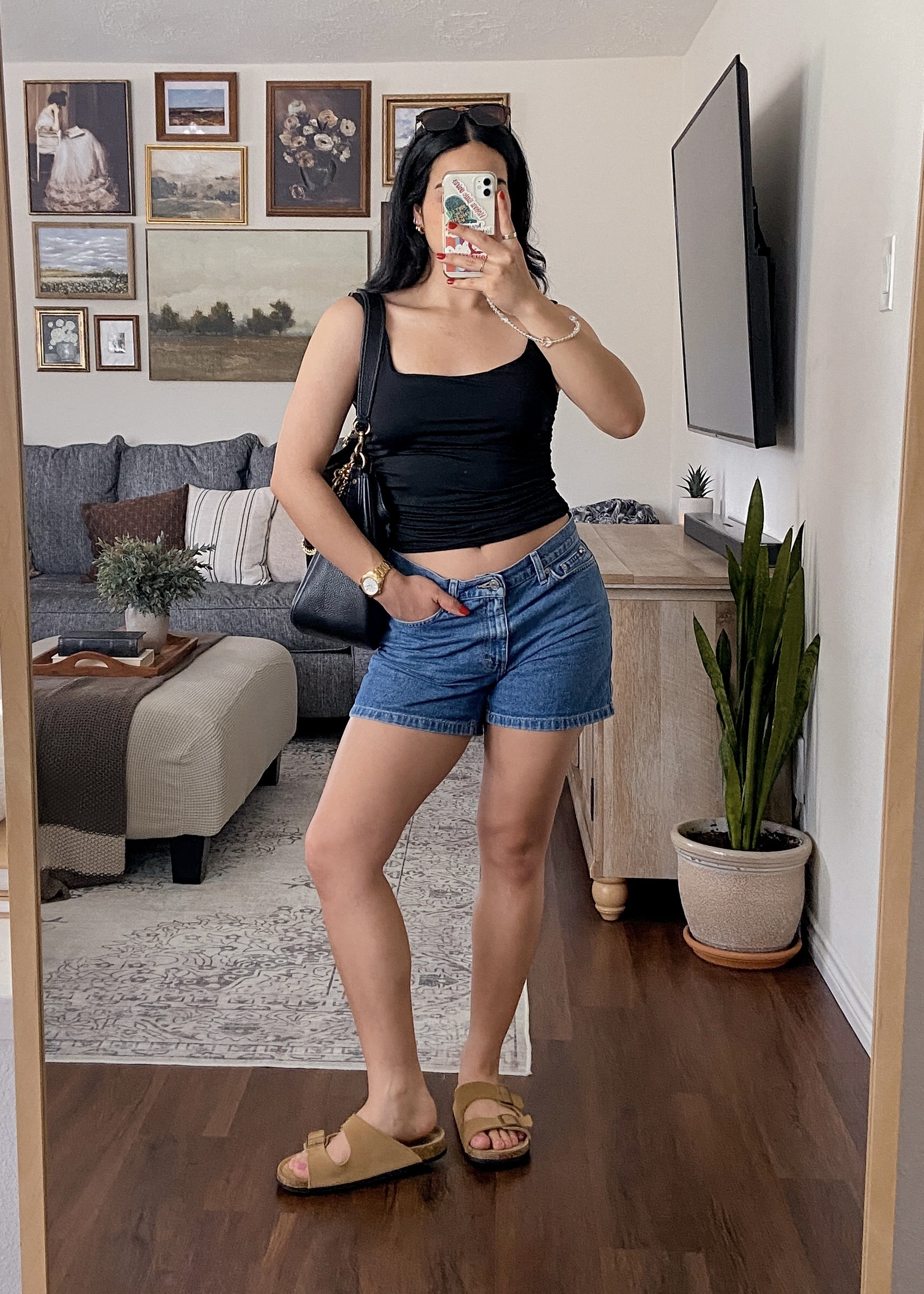 casual outfit of the day 🌻 wearing this top from amazon in a size medium and it fits true to size. the fabric is soft, double-lined, opaque, and stretchy. i paired the top with loose fitting denim shorts, super comfy sandals, a slouchy black shoulder bag, and tortoiseshell sunglasses. 

🏷️: amazon fashion, amazon finds, amazon favorites, summer outfits, summer style, summer looks, summer ootd, summer casual outfits, summer outfit of the day 

#LTKFindsUnder50 #LTKSeasonal #LTKSummerEdit