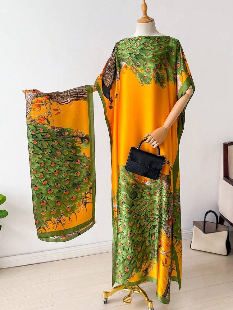 1pc Faux Silk Printed Robe, Shawl & Small Scarf Set, Women Coverup For Beach, Sun Protection, Dai... | SHEIN