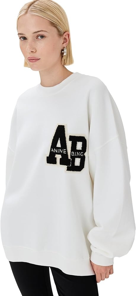 ANINE BING Women's Miles Sweatshirt Letterman Off White | Amazon (US)