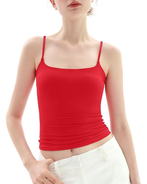 PUMIEY Women's Square Neck Tank Top Adjustable Spaghetti Straps Sleeveless Basic Tops Sharp Colle... | Amazon (US)